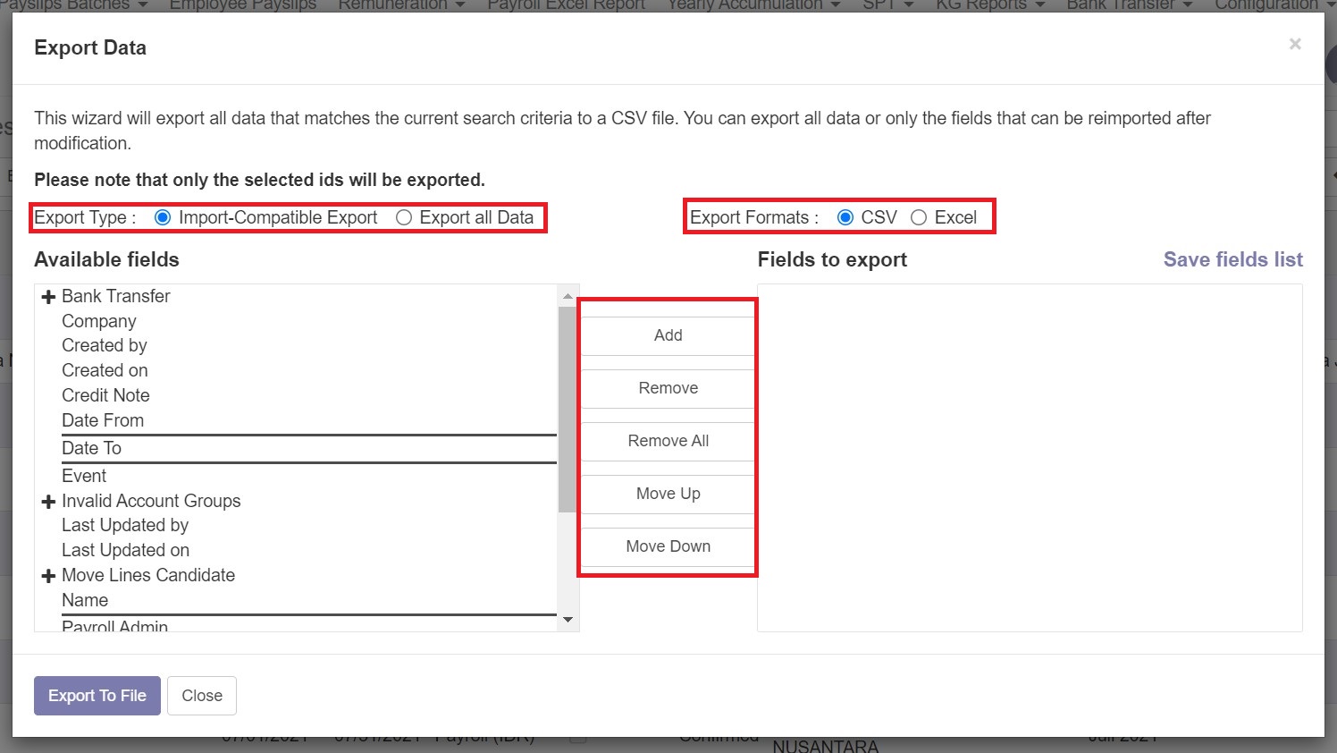 Export Specific Data