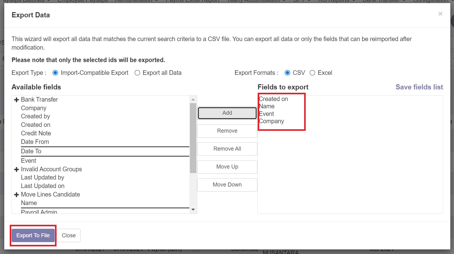 Export Specific Data