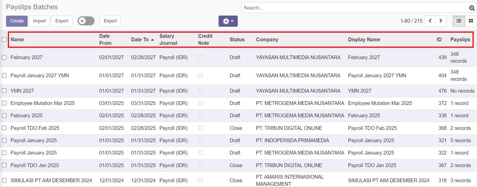 Odoo Preview payslips batches after