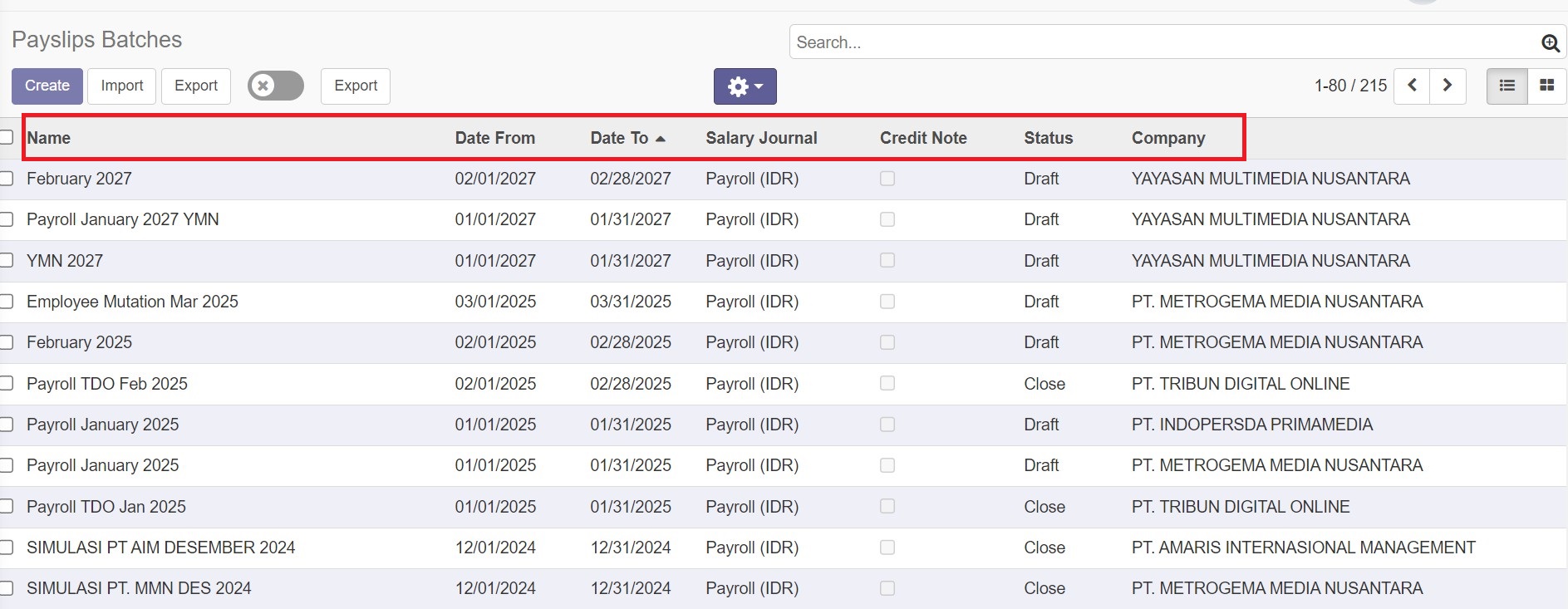 Odoo Preview payslips batches before