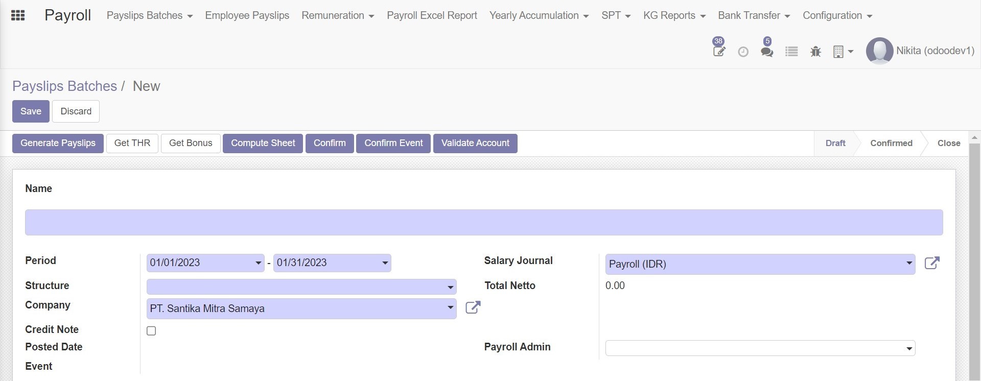 Create Payslips Batches Dashboard