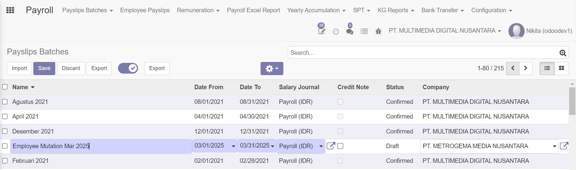 Payslip Batches Dashboard editable