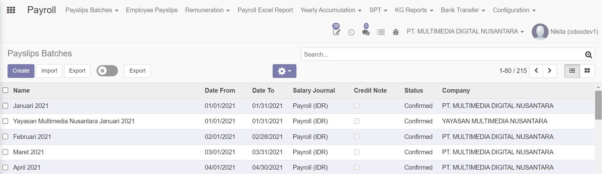 Payslip Batches Dashboard uneditable