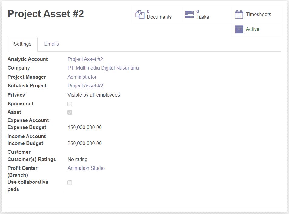 Add expense amount and revenue amount in Project configuration