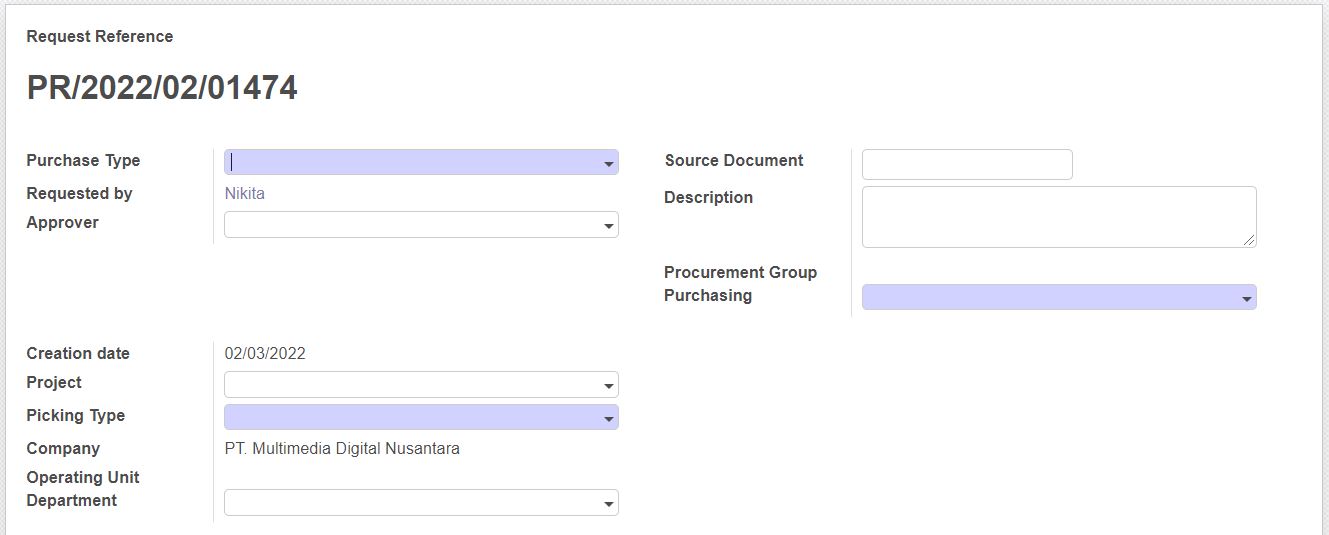 Add project in purchase request