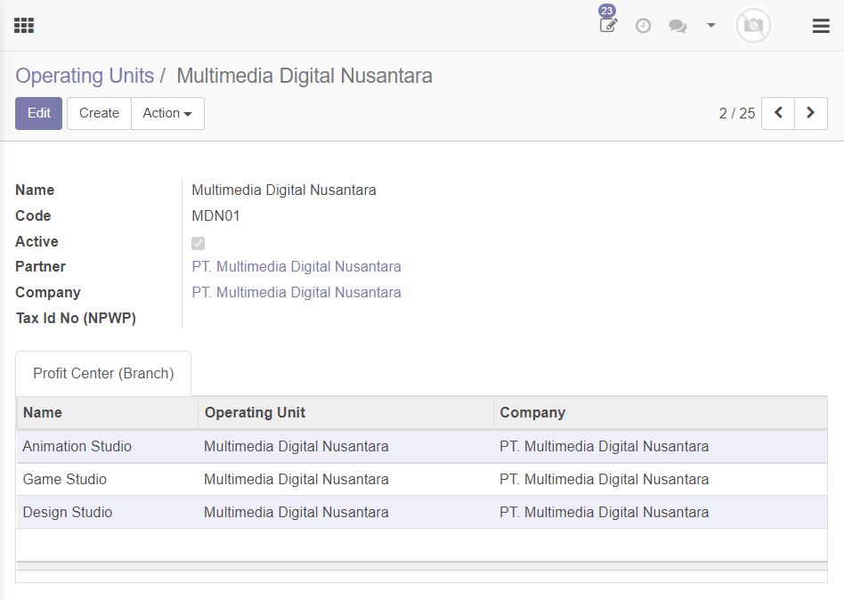 Check mapping branch to operating unit