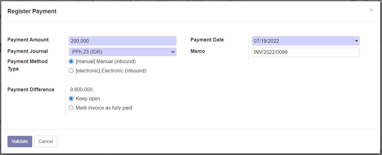 Bukti potong payment registration