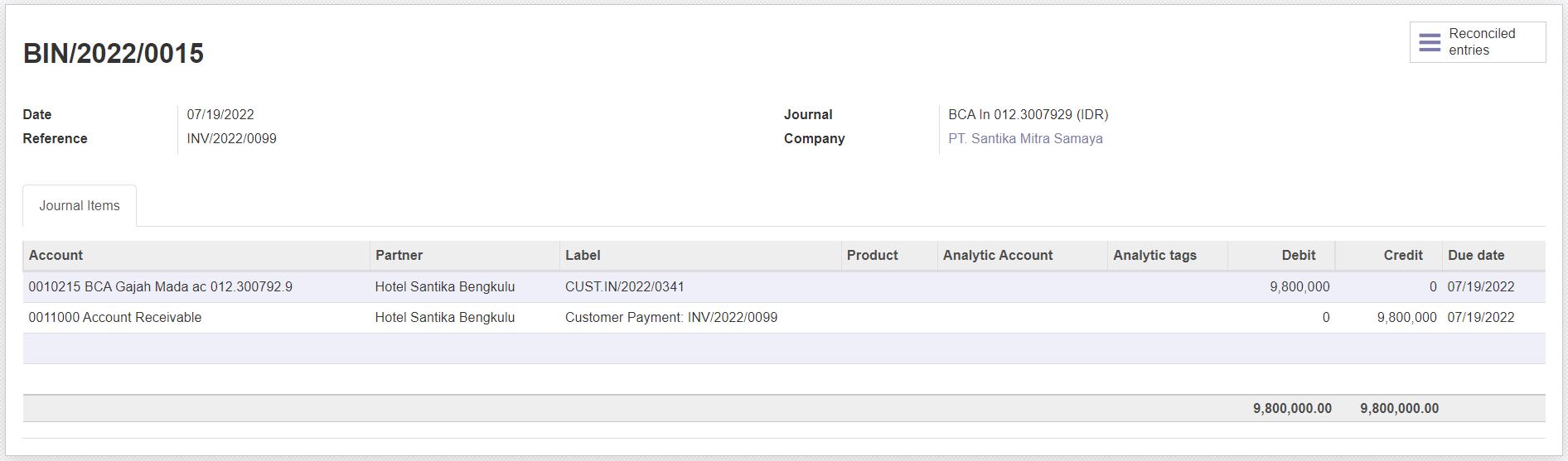 Cash or Bank payment received from customer