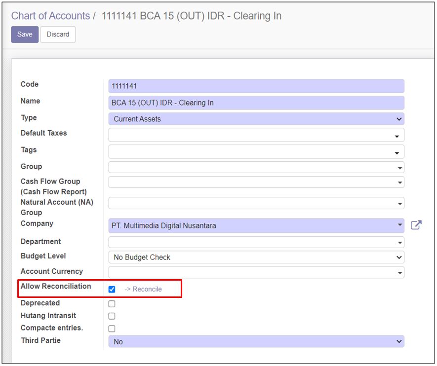 Chart of Accounts allow reconciliation