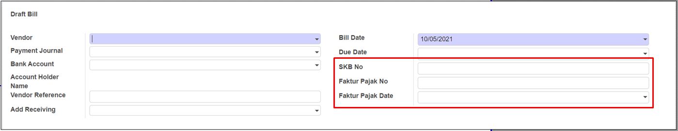 Faktur pajak fields