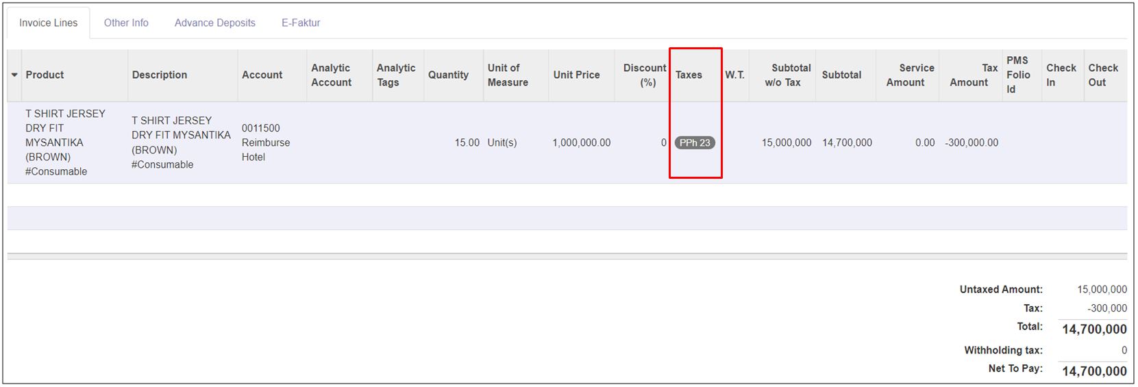 Invoice input in Taxes