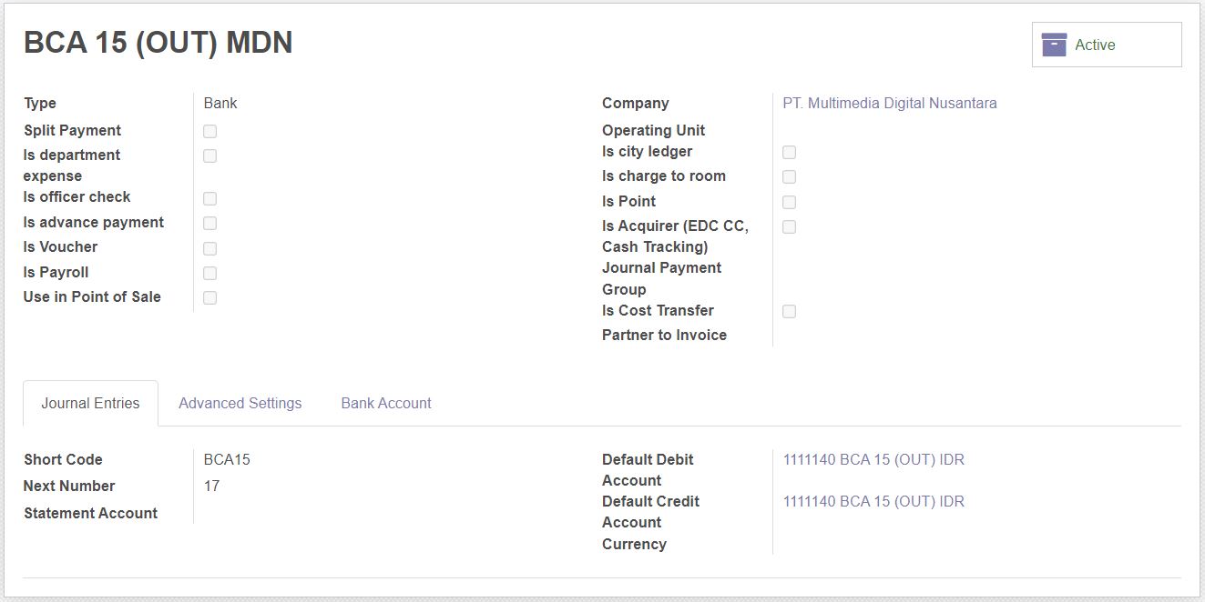 Journal type Bank after modification