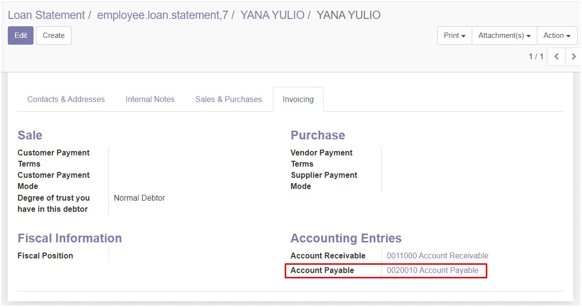 Debit account settings