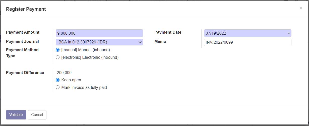 Customer payment payment registration