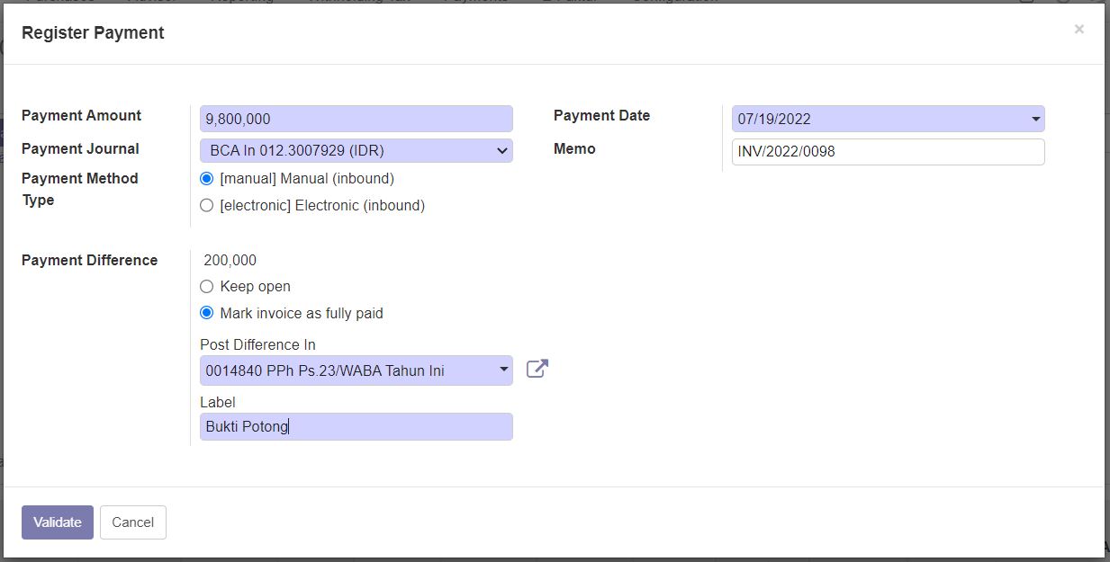 Payment registration at the same time