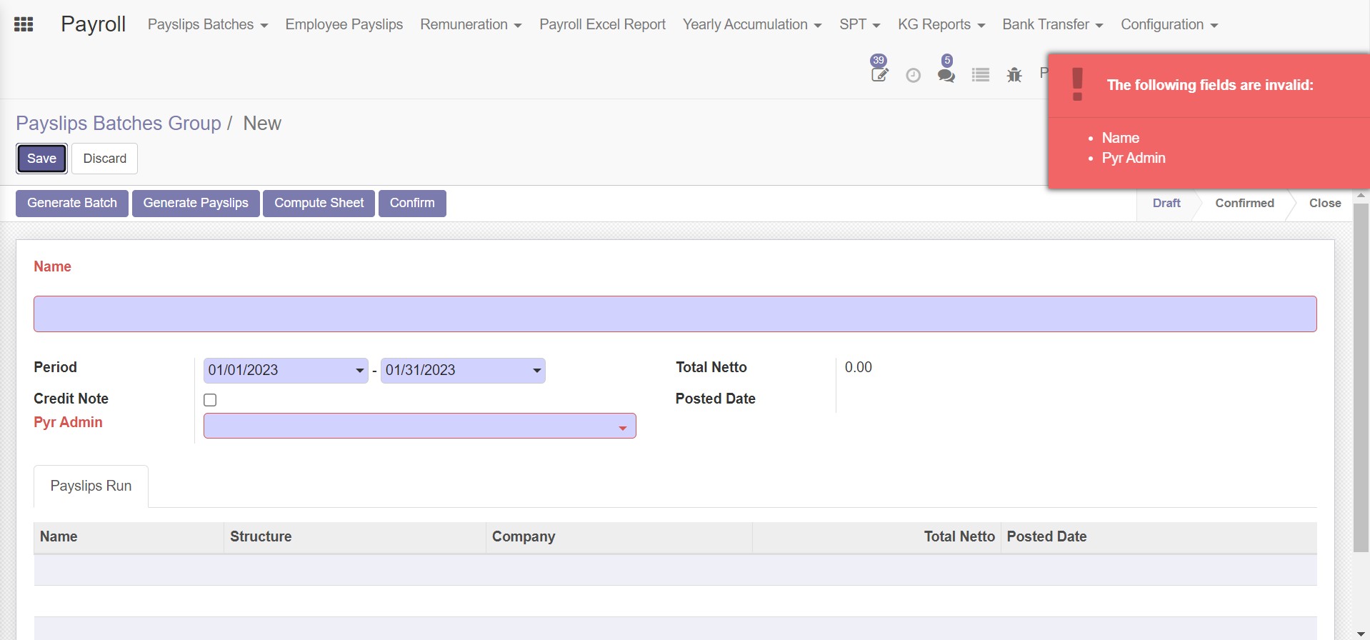 payslips batch group invalid message