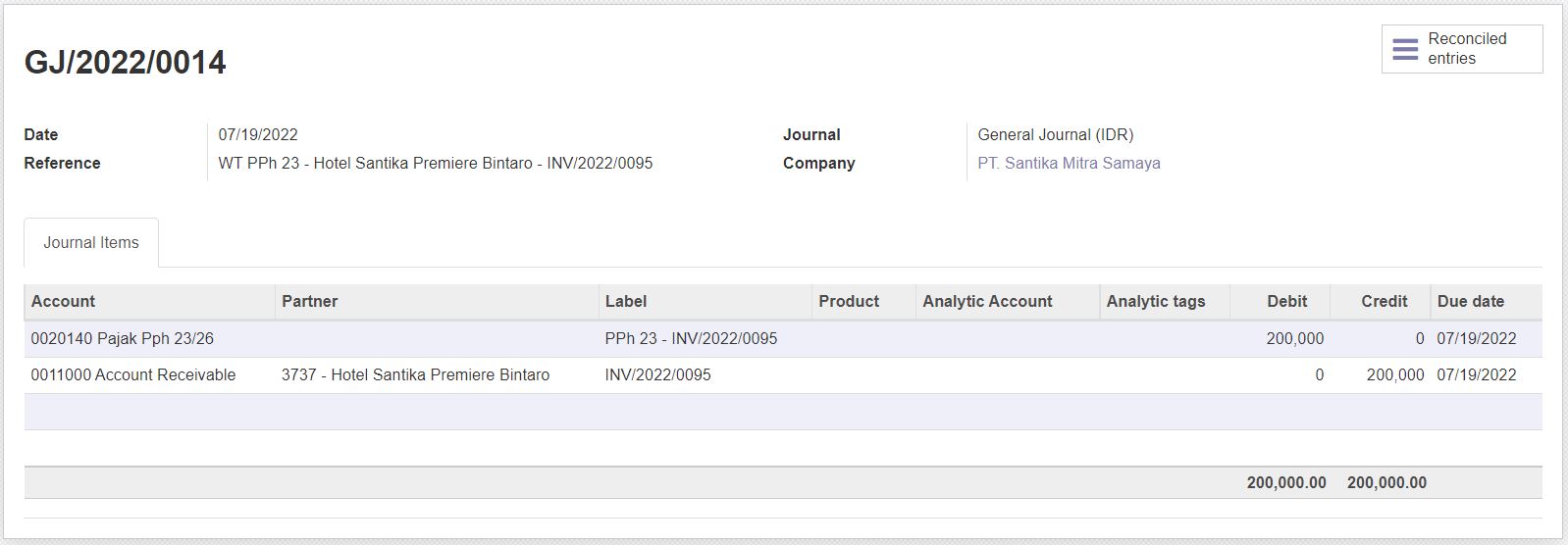 Journal Withholding Tax to AR