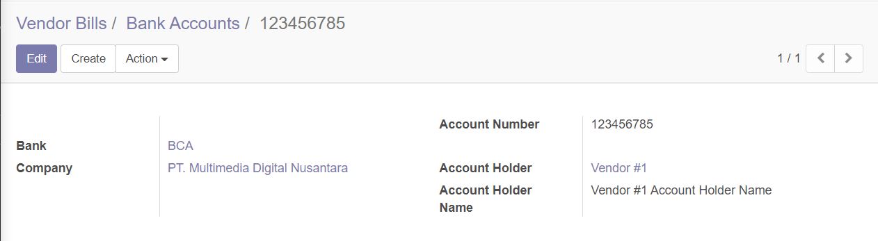 Vendor bank account setup